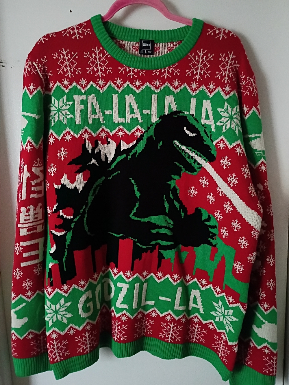 Godzilla Holiday Crewneck Sweater - Red & Green